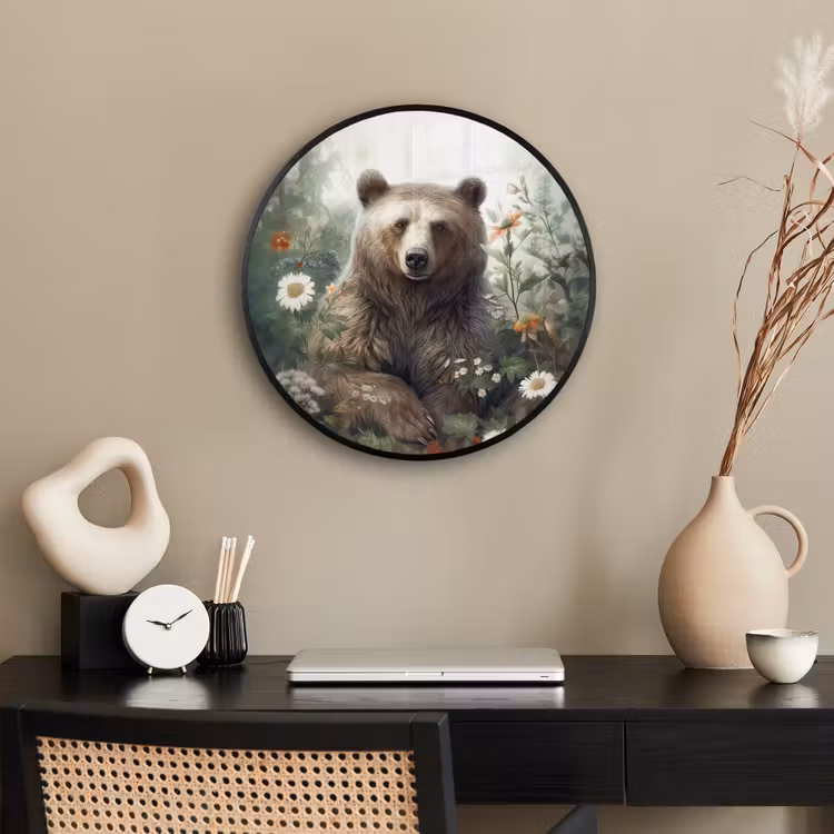 Bruine beer - Wilde dieren - Bloemen - Planten Fotolijst rond zonder passe partout klein -sfeer1