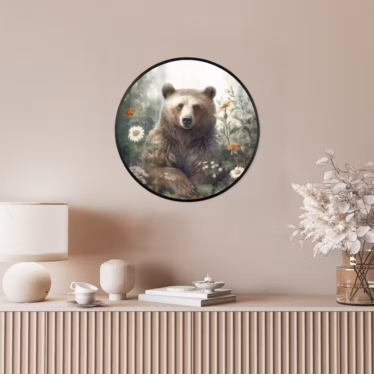 Bruine beer - Wilde dieren - Bloemen - Planten Fotolijst rond zonder passe partout klein -sfeer3
