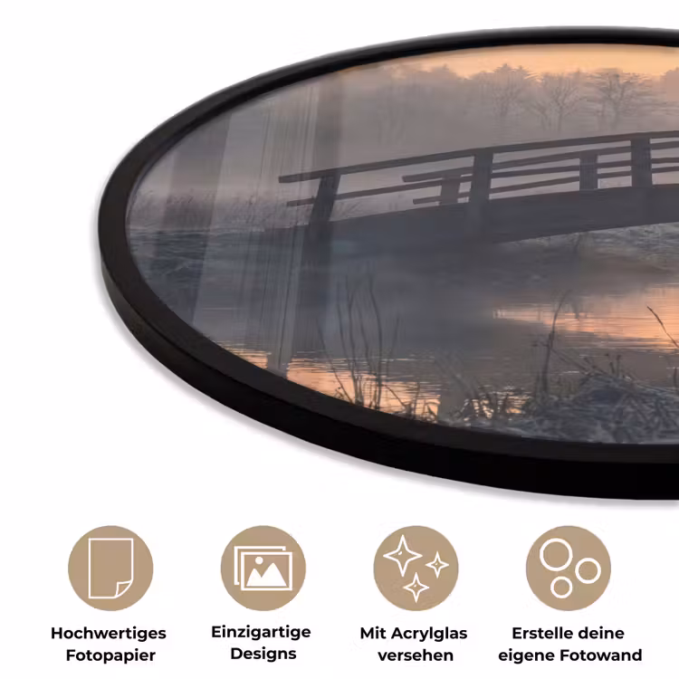 Brug - Mist - Bomen - Water Fotolijst rond zonder passe partout klein -closeup_DE