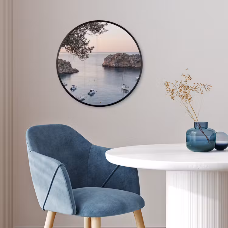 Poster im Rahmen Rund - Bucht – Boote – Sonnenuntergang - Baai - boten - zonsondergang Fotolijst rond zonder passe partout klein