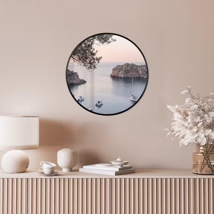 Poster im Rahmen Rund - Bucht – Boote – Sonnenuntergang - Baai - boten - zonsondergang Fotolijst rond zonder passe partout klein