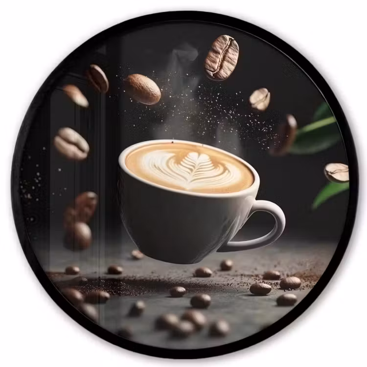 Cappuccino - Kop - Bonen - Bruin Fotolijst rond zonder passe partout klein -3d