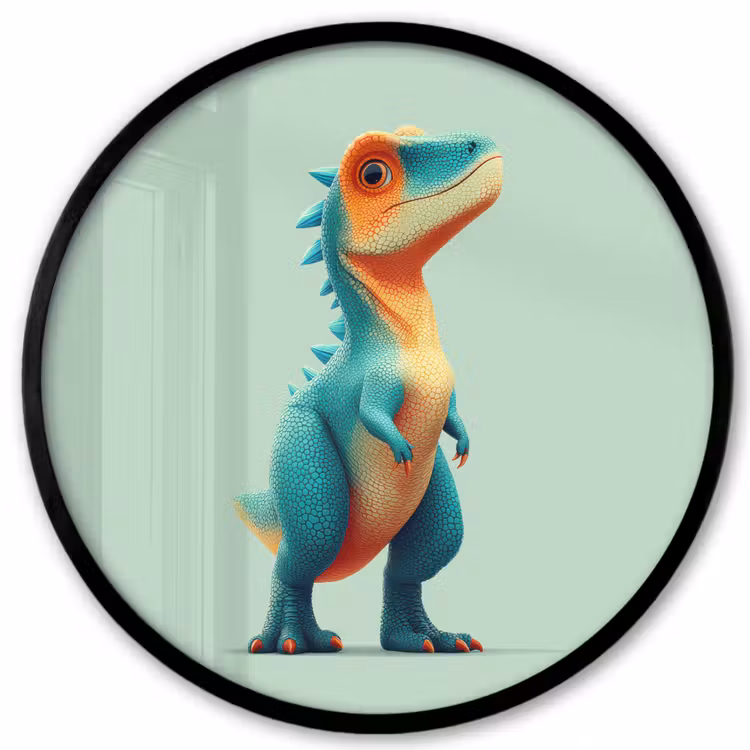 Cartoon - Dino - Oranje - Stekels Fotolijst rond zonder passe partout klein -3d