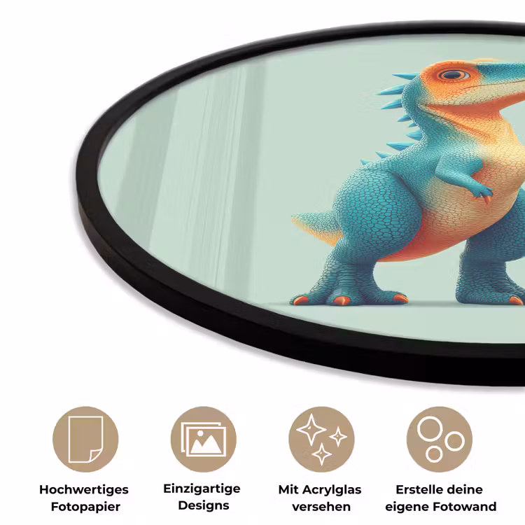 Cartoon - Dino - Oranje - Stekels Fotolijst rond zonder passe partout klein -closeup_DE