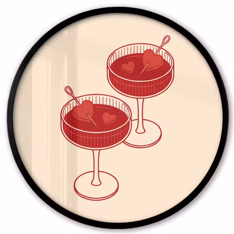 Cocktail - Hartjes - Liefde - Illustratie - Rood Fotolijst rond zonder passe partout klein -3d