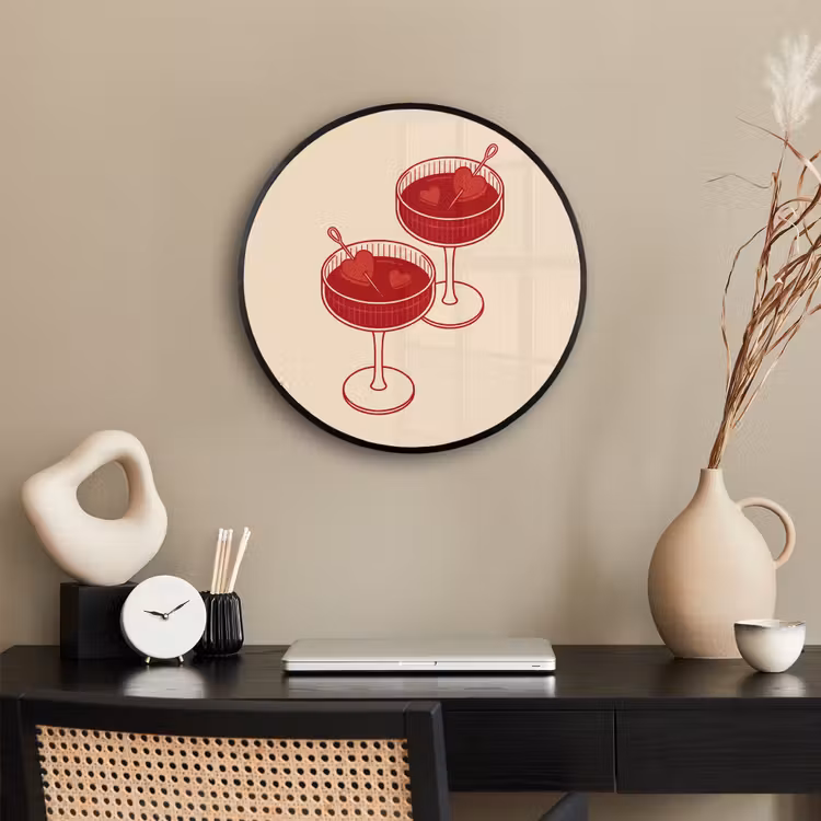 Cocktail - Hartjes - Liefde - Illustratie - Rood Fotolijst rond zonder passe partout klein -sfeer1