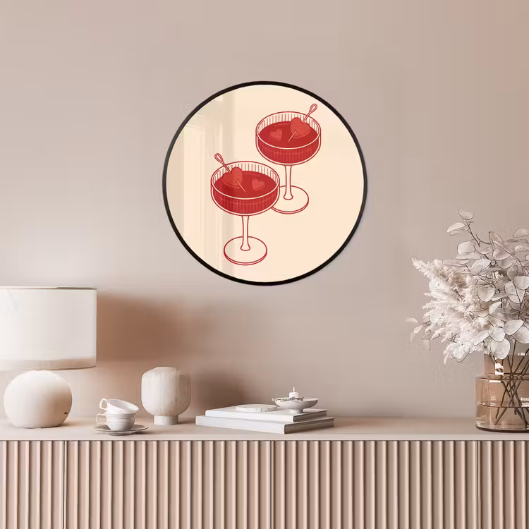 Cocktail - Hartjes - Liefde - Illustratie - Rood Fotolijst rond zonder passe partout klein -sfeer3