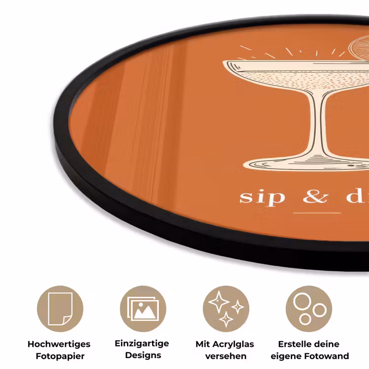 Cocktail - Oranje - Zomer - Quote Fotolijst rond zonder passe partout klein -closeup_DE