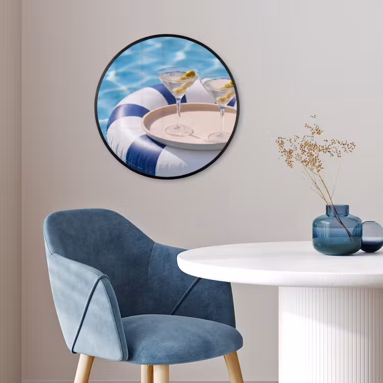 Cocktail - Zwembad - Zomer - Blauw Fotolijst rond zonder passe partout klein -sfeer2