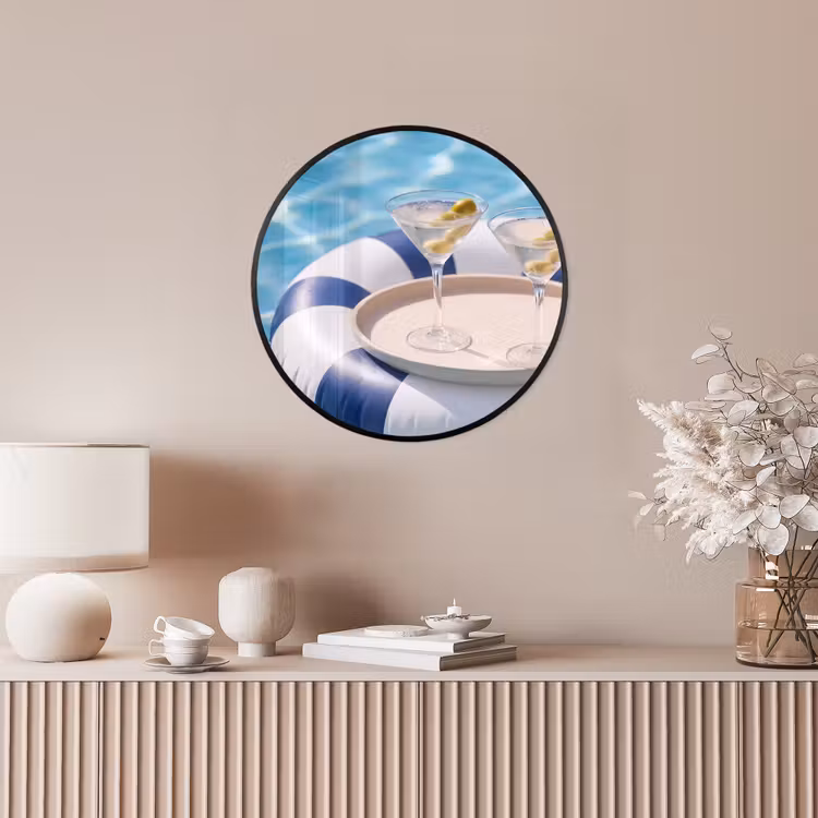 Cocktail - Zwembad - Zomer - Blauw Fotolijst rond zonder passe partout klein -sfeer3