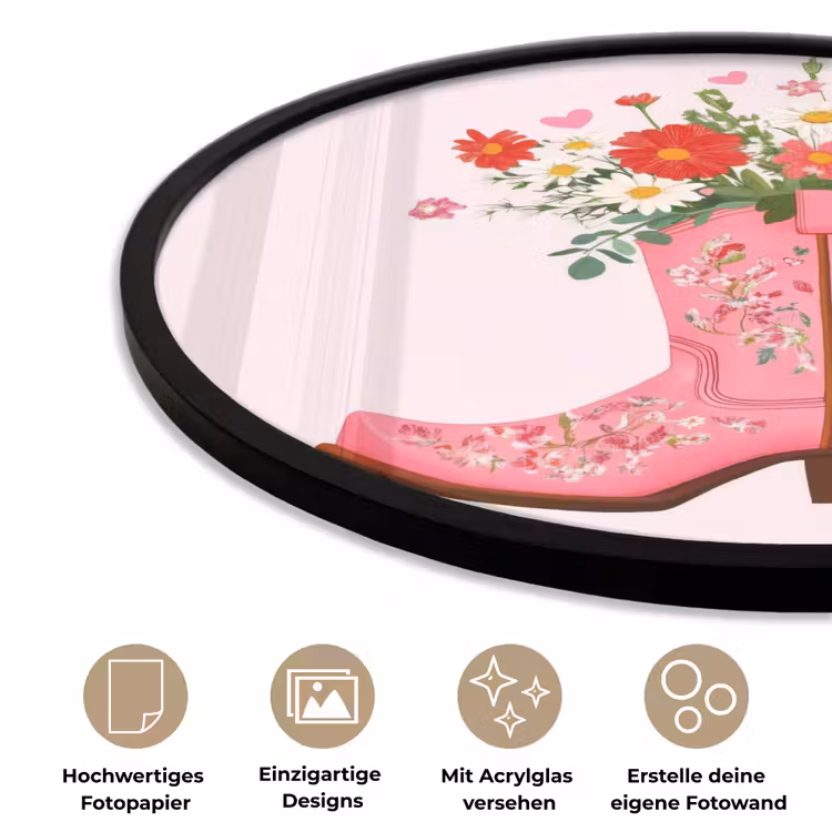 Cowboylaarzen - Roze - Boeket - Bloemen Fotolijst rond zonder passe partout klein -closeup_DE