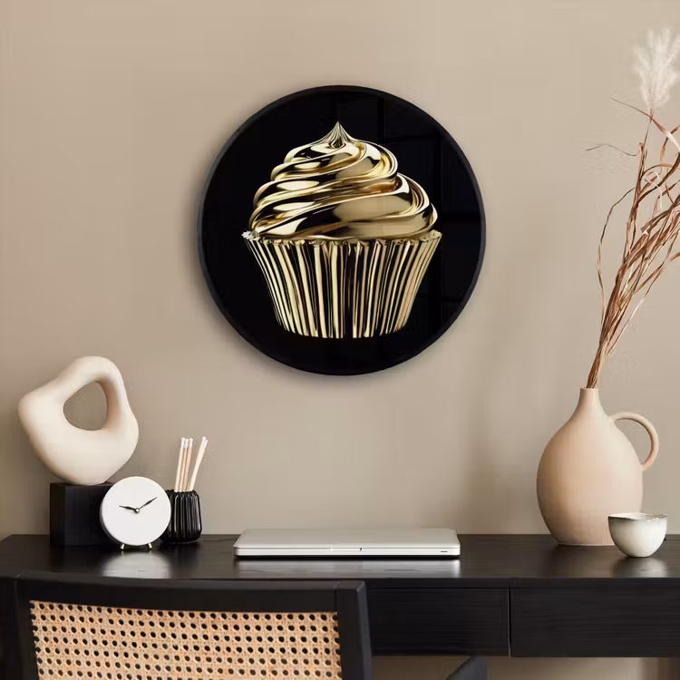Cupcake - Eten - Goud - Zwart Fotolijst rond zonder passe partout klein -sfeer1