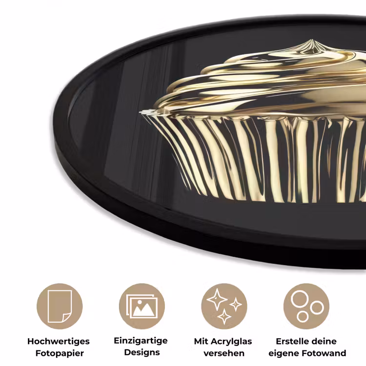Cupcake - Eten - Goud - Zwart Fotolijst rond zonder passe partout klein -closeup_DE