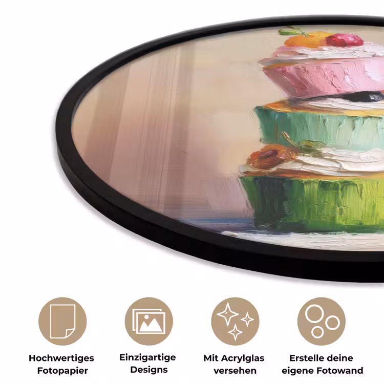 Cupcakes - Gestapeld - Kleurrijk - Fruit Fotolijst rond zonder passe partout klein -closeup_DE