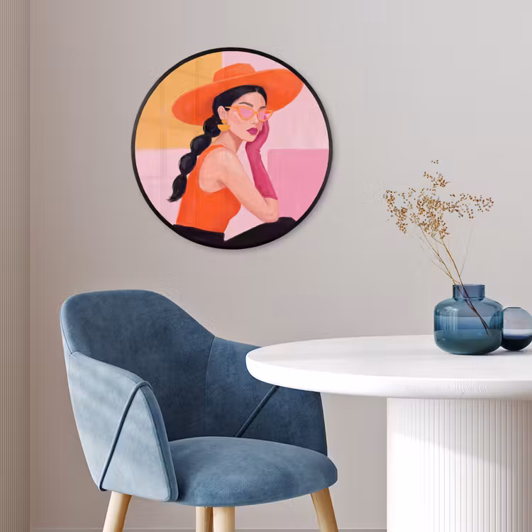 Vrouw - Hoed - Mode - Modern - Oranje Fotolijst rond zonder passe partout klein -sfeer2