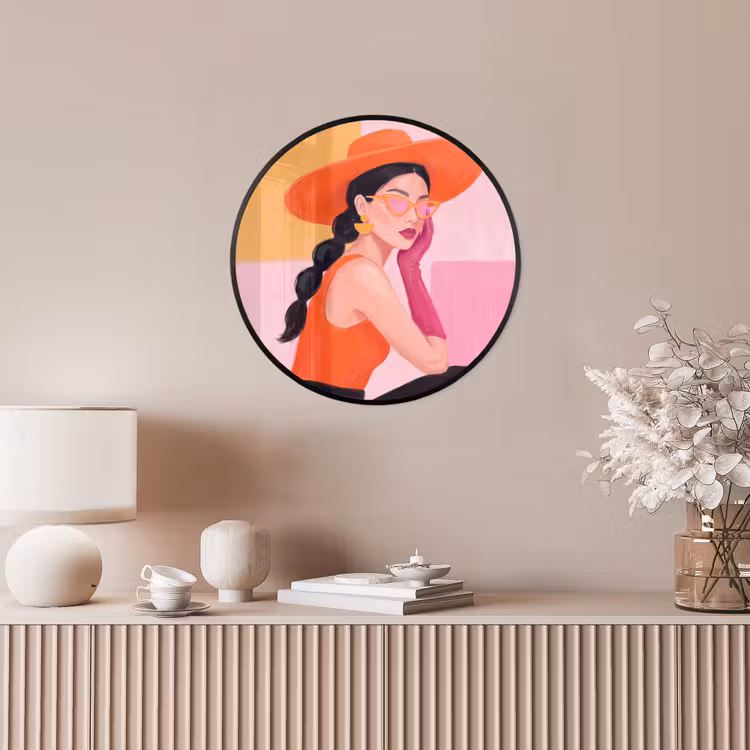 Vrouw - Hoed - Mode - Modern - Oranje Fotolijst rond zonder passe partout klein -sfeer3