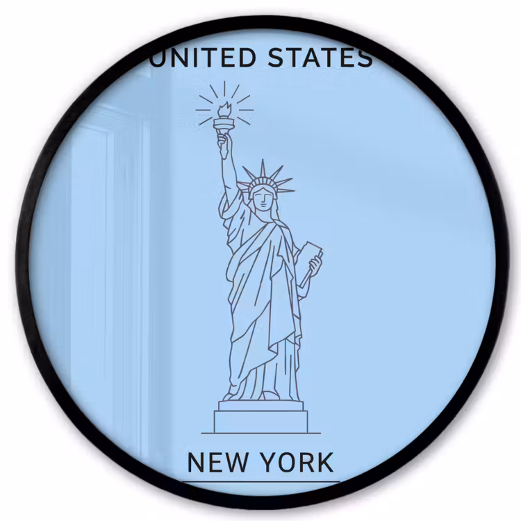 Monument - Vrijheidsbeeld - New York - Minimalistisch - Blauw Fotolijst rond zonder passe partout klein -3d