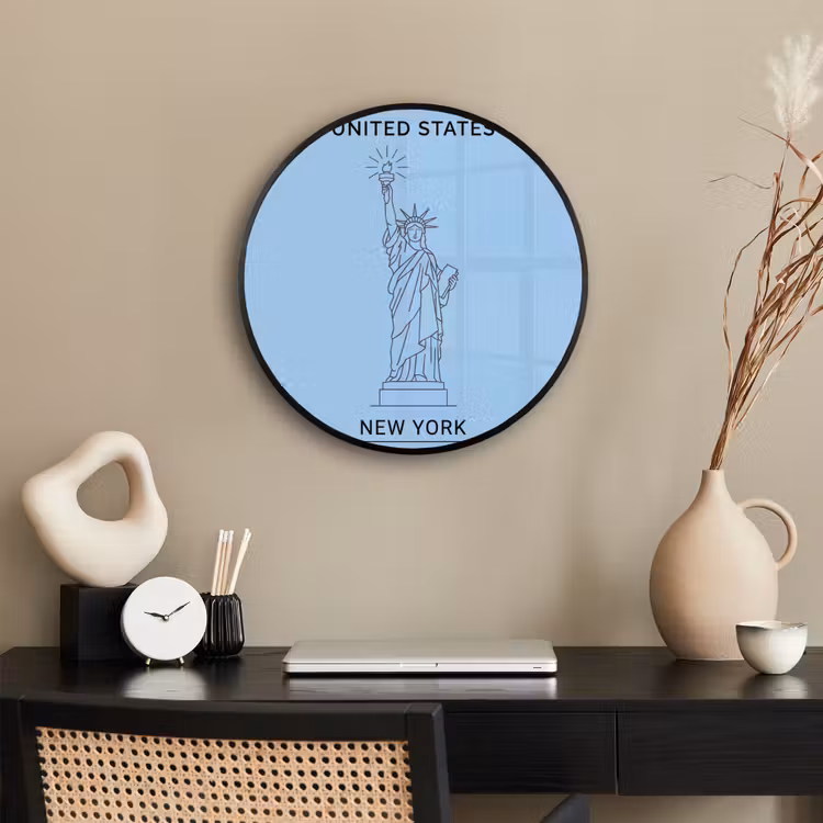 Monument - Vrijheidsbeeld - New York - Minimalistisch - Blauw Fotolijst rond zonder passe partout klein -sfeer1