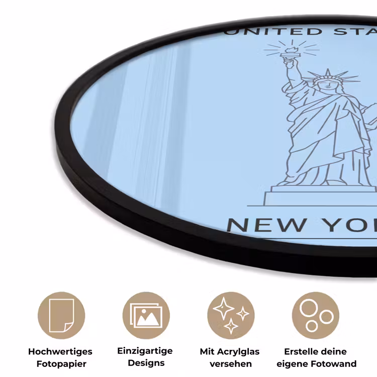 Monument - Vrijheidsbeeld - New York - Minimalistisch - Blauw Fotolijst rond zonder passe partout klein -closeup_DE