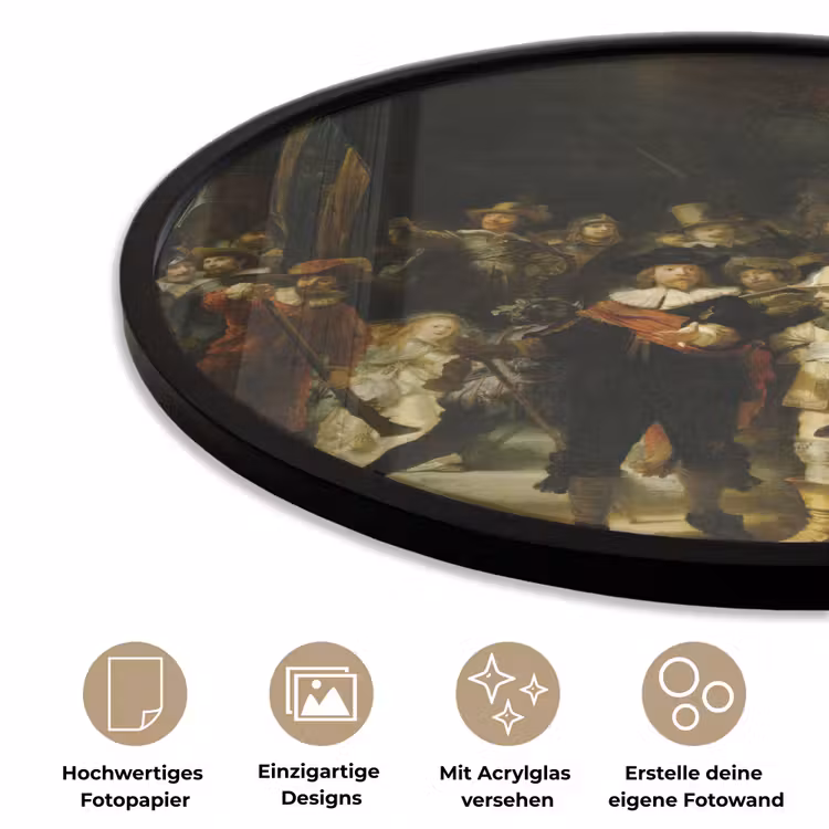 De Nachtwacht - Kunst - Oude meesters - Rembrandt Fotolijst rond zonder passe partout klein -closeup_DE