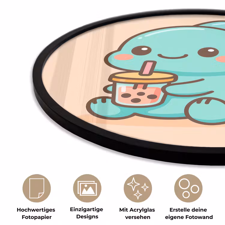 Dino - Boba - kawaii - Oranje Fotolijst rond zonder passe partout klein -closeup_DE