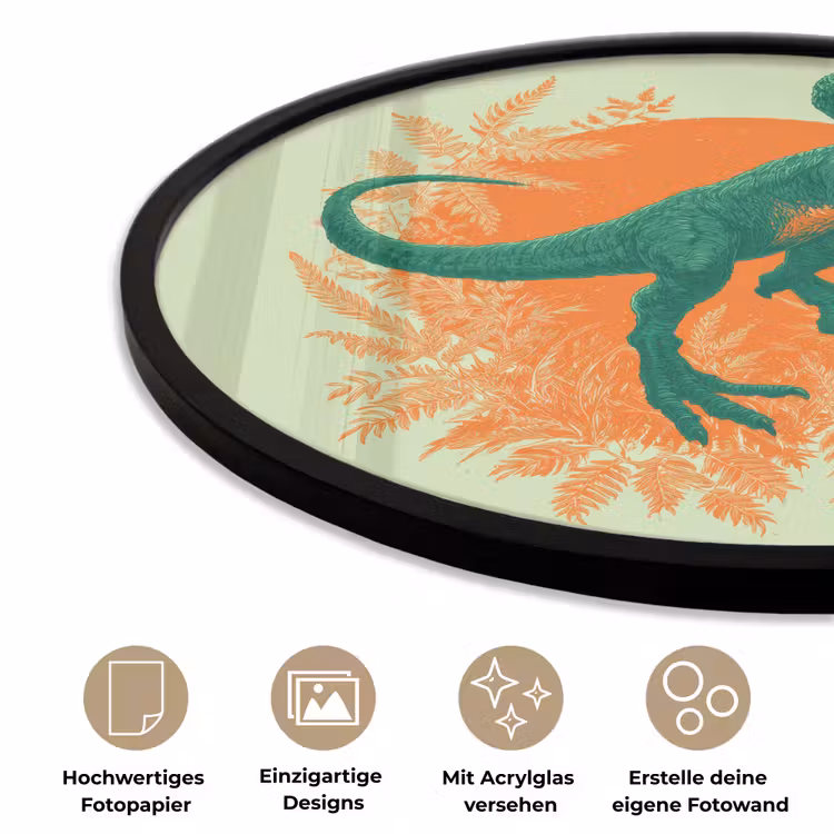 Dinosaurus - Groen - Planten - Cirkel Fotolijst rond zonder passe partout klein -closeup_DE