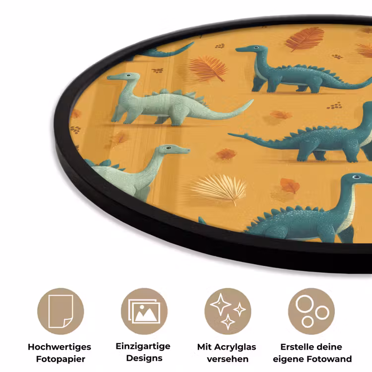 Dinosaurussen - Stekels - Herfstbladeren - Bruin Fotolijst rond zonder passe partout klein -closeup_DE