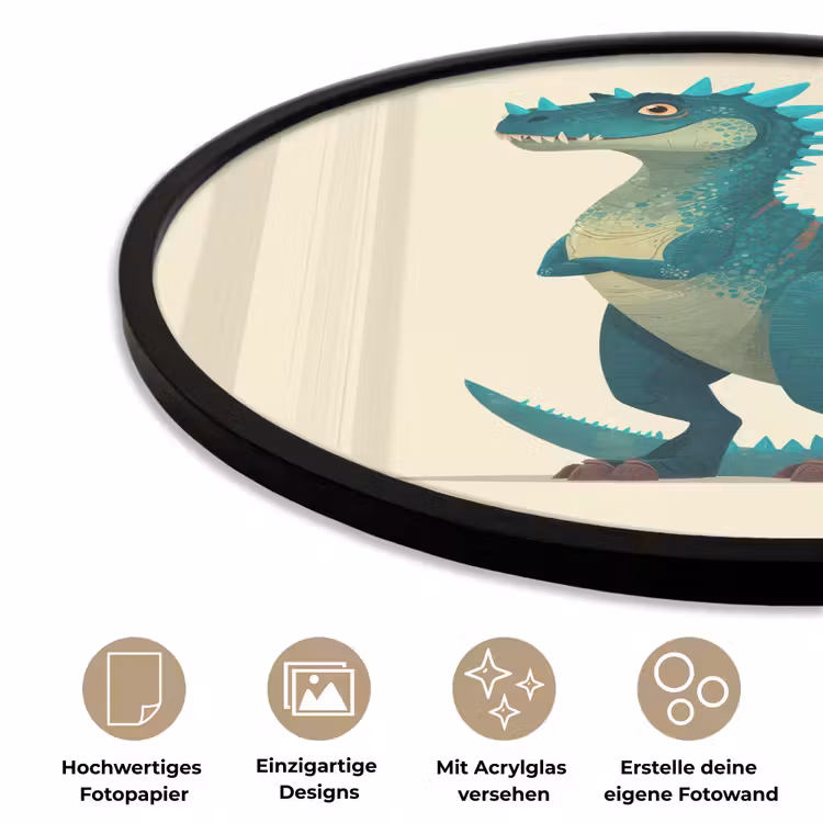 Dinosaurus - Turquoise - Stekels Fotolijst rond zonder passe partout klein -closeup_DE