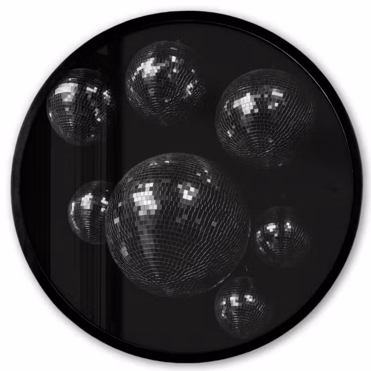 Discoballen - Minimalistisch - Zwart Fotolijst rond zonder passe partout klein -3d