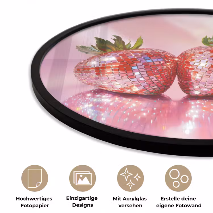 Disco - Fruit - Glitter - Strawberry Fotolijst rond zonder passe partout klein -closeup_DE