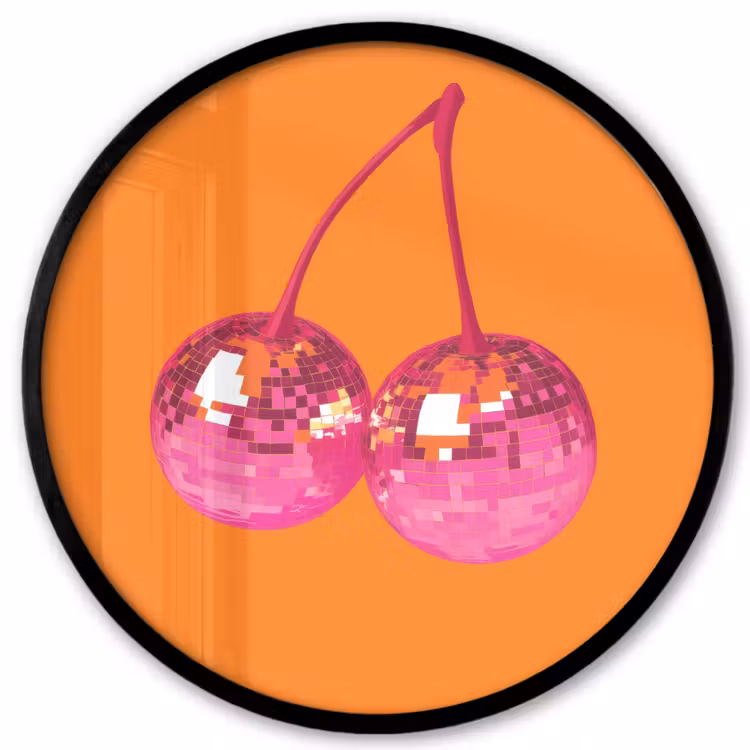 Discoballen - Kers - Spiegels - Roze Fotolijst rond zonder passe partout klein -3d
