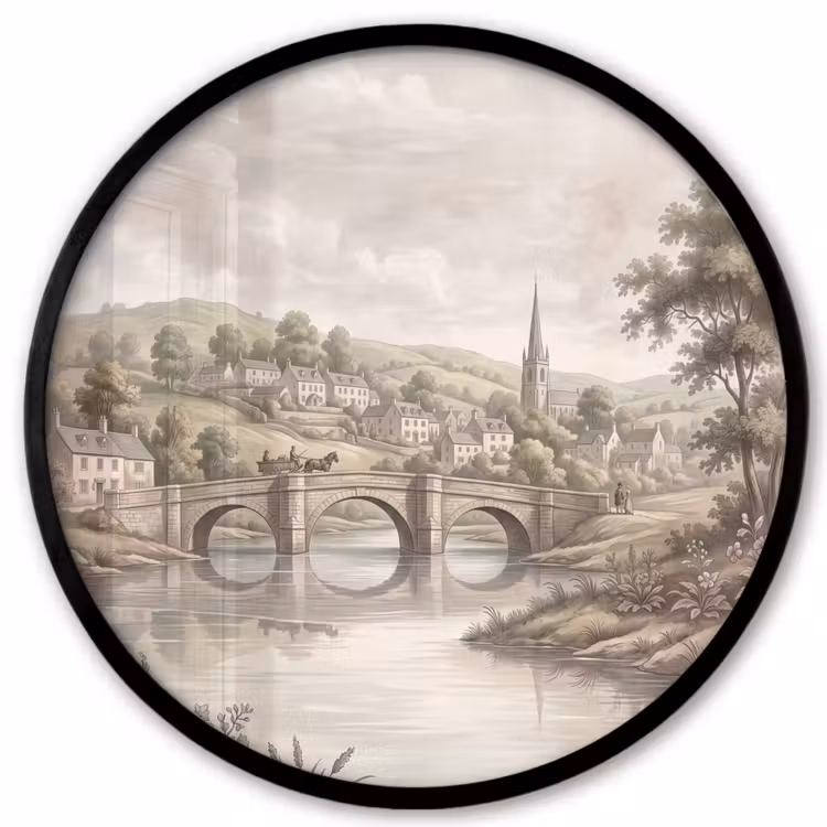Dorp - Brug - Uitzicht - Groen Fotolijst rond zonder passe partout klein -3d