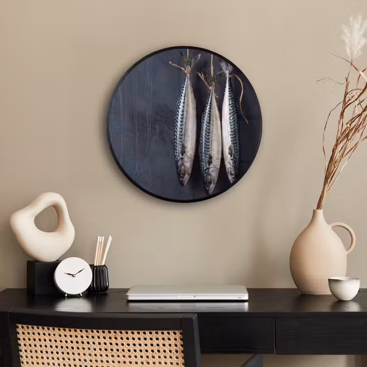 Poster im Rahmen Rund - Drei Fische – Seil - Drie vissen - Touw Fotolijst rond zonder passe partout klein
