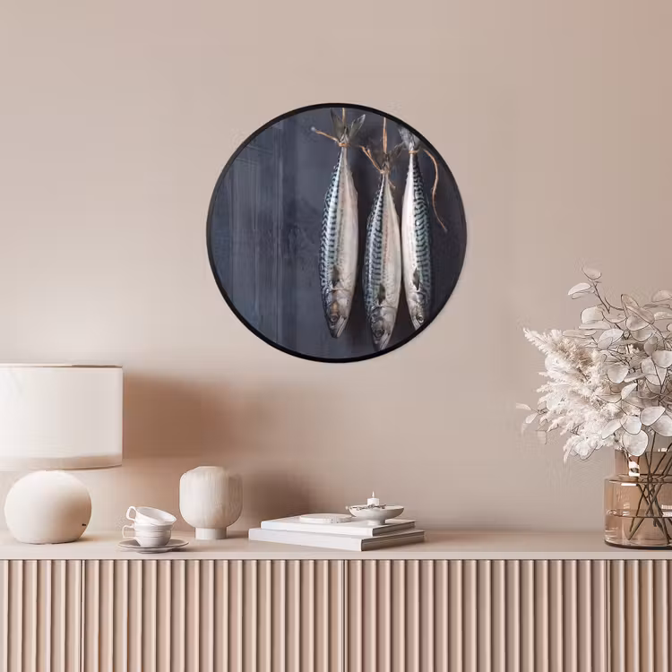 Poster im Rahmen Rund - Drei Fische – Seil - Drie vissen - Touw Fotolijst rond zonder passe partout klein