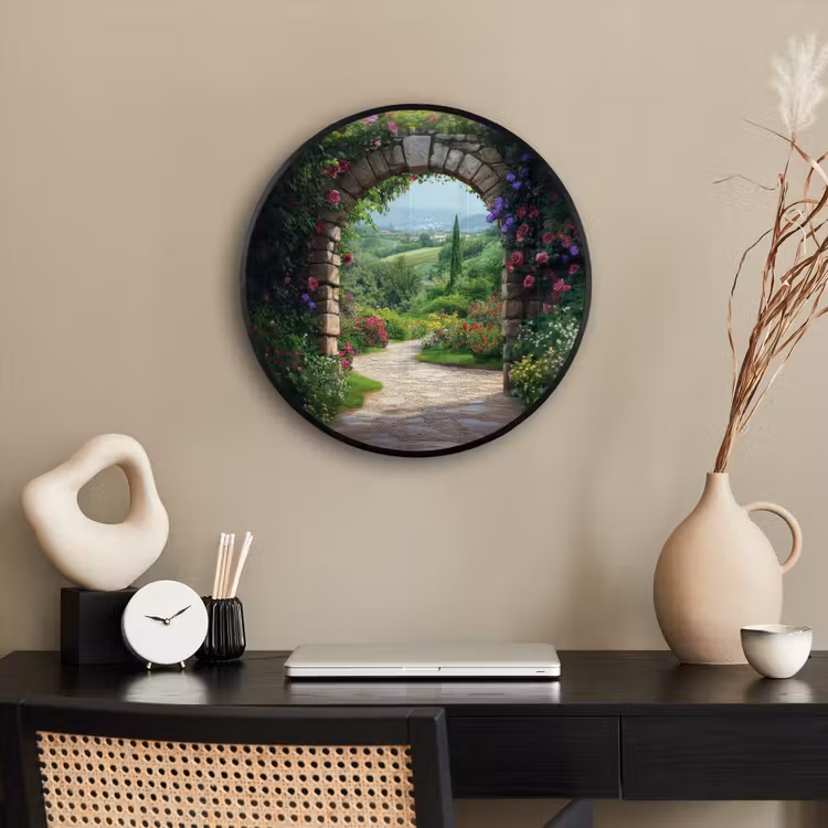 Doorkijk - Landschap - Bloemen - Pad - Uitzicht Fotolijst rond zonder passe partout klein -sfeer1