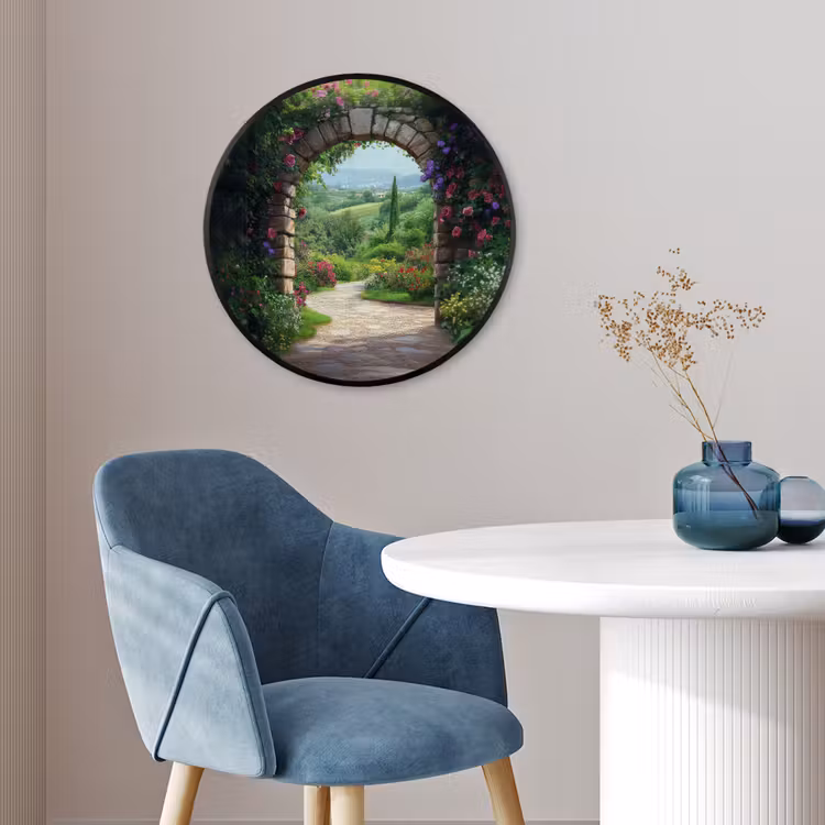 Doorkijk - Landschap - Bloemen - Pad - Uitzicht Fotolijst rond zonder passe partout klein -sfeer2