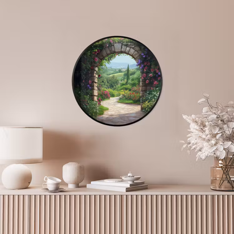 Doorkijk - Landschap - Bloemen - Pad - Uitzicht Fotolijst rond zonder passe partout klein -sfeer3