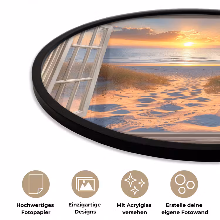 Doorkijk - Strand - Duinen - Zonsondergang Fotolijst rond zonder passe partout klein -closeup_DE