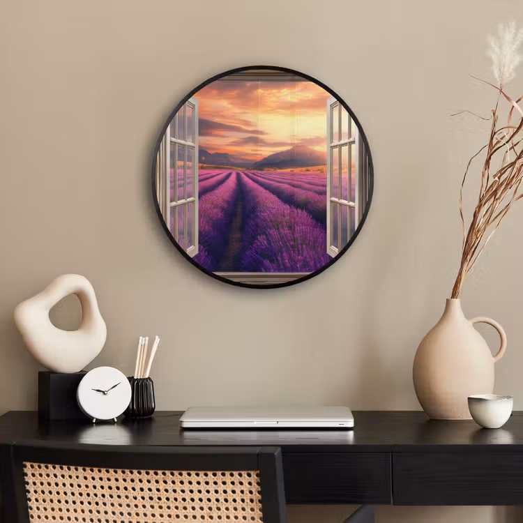 Doorkijk - Lavendel - Landschap - Bloemen - Paars Fotolijst rond zonder passe partout klein -sfeer1