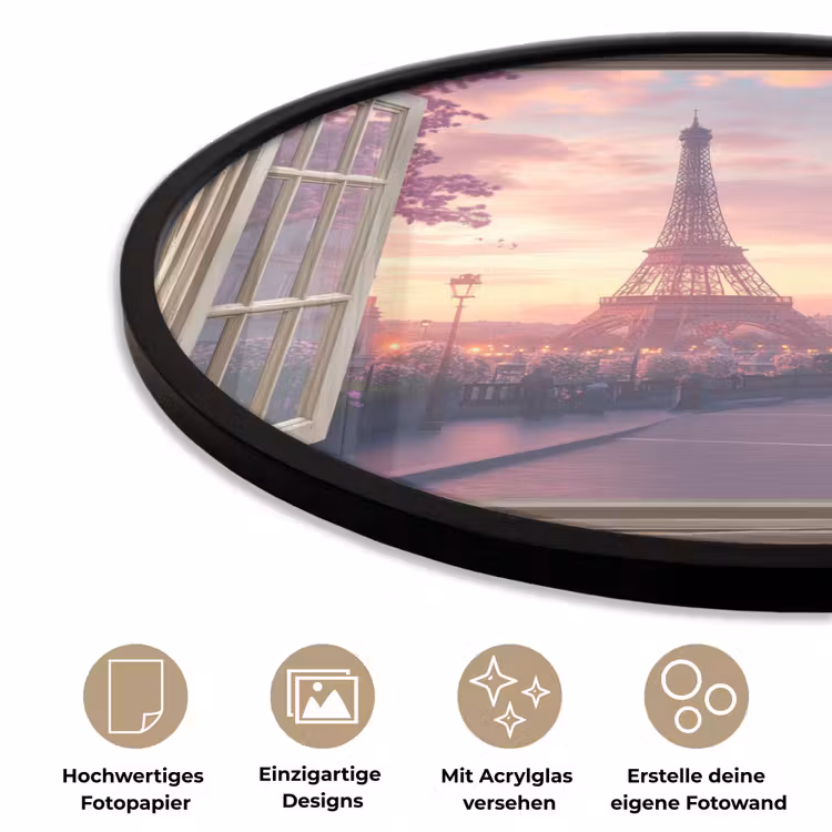 Doorkijk - Parijs - Eiffeltoren - Roze - Kersenbloesem Fotolijst rond zonder passe partout klein -closeup_DE