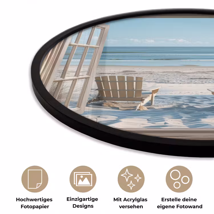 Doorkijk - Strandstoelen - Duinen - Zee - Natuur Fotolijst rond zonder passe partout klein -closeup_DE