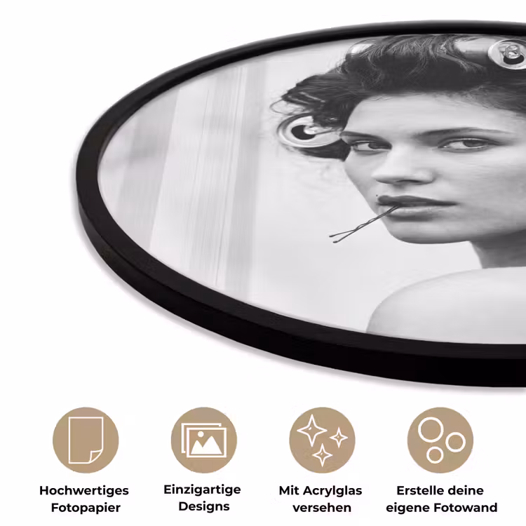 Edgy - Vrouw - Zwart - Wit Fotolijst rond zonder passe partout klein -closeup_DE
