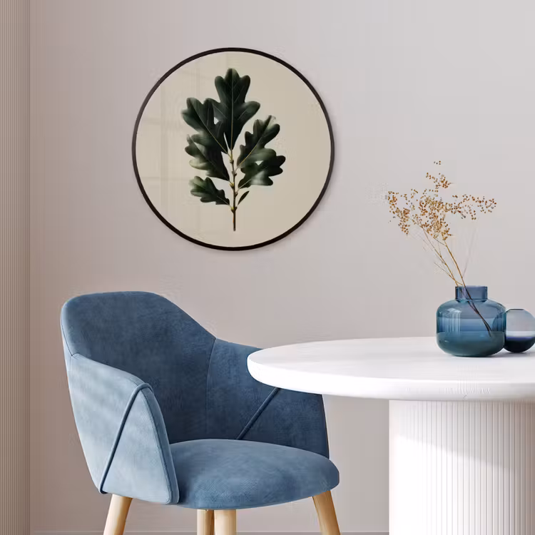 Eikenbladeren - Beige - Groen - Golvende randen Fotolijst rond zonder passe partout klein -sfeer2
