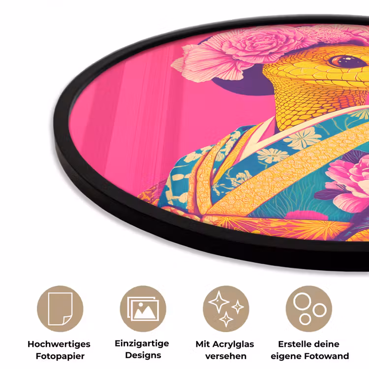 Hagedis - Bloemen - Roze - Kimono Fotolijst rond zonder passe partout klein -closeup_DE