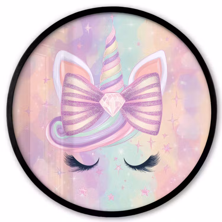 Eenhoorn - Glitters - Regenboog - Pastel Fotolijst rond zonder passe partout klein -3d