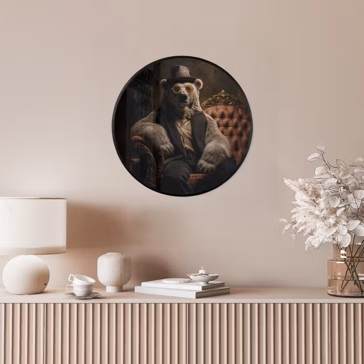 Ijsbeer - Hoed - Bril - Stoel Fotolijst rond zonder passe partout klein -sfeer3