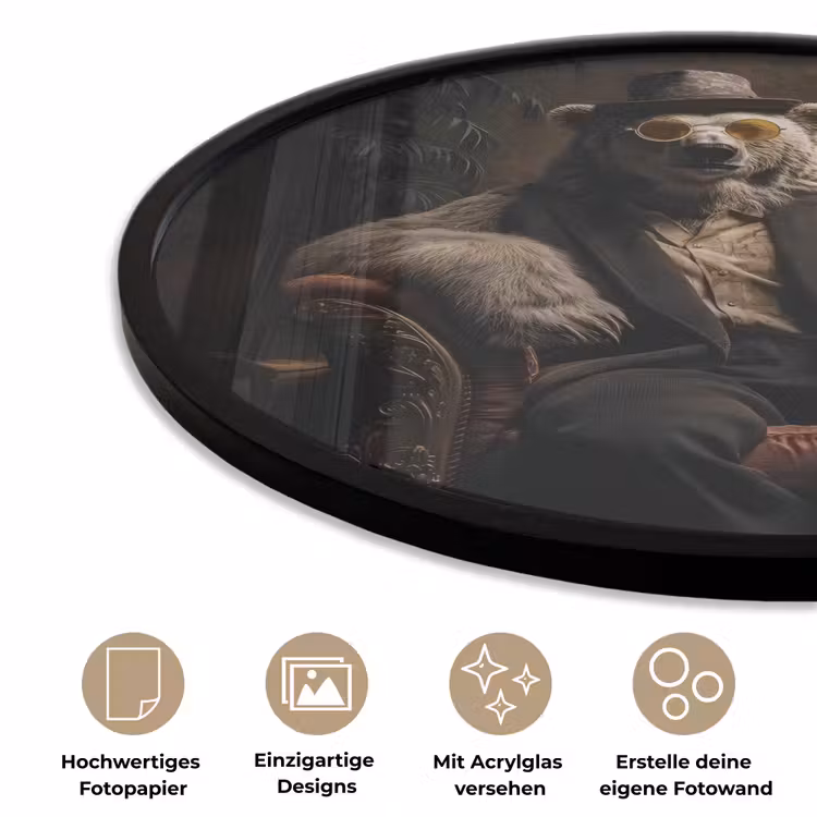 Ijsbeer - Hoed - Bril - Stoel Fotolijst rond zonder passe partout klein -closeup_DE