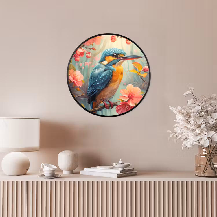 IJsvogel - Bloesem - Natuur - Vogels - Bloemen Fotolijst rond zonder passe partout klein -sfeer3