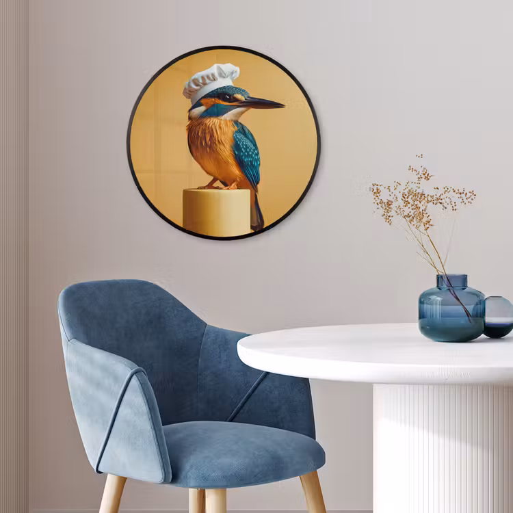 Ijsvogel - Pilaar - Koksmuts - Vogel Fotolijst rond zonder passe partout klein -sfeer2