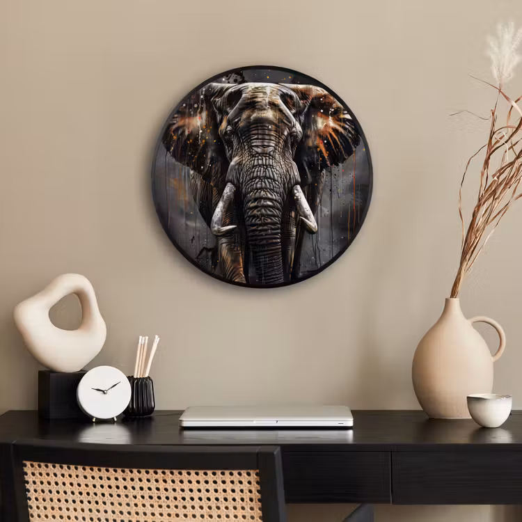 Olifant - Watercolor - Wilde dieren - Luxe Fotolijst rond zonder passe partout klein -sfeer1